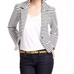 ANTHROPOLOGIE Spinnaker Blazer Striped Ivory Black Knit Jacket by CARTONNIER
